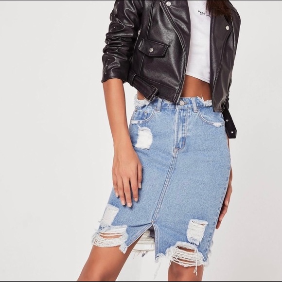 Missguided Distressed Denim Midi Skirt - Picture 2 of 9